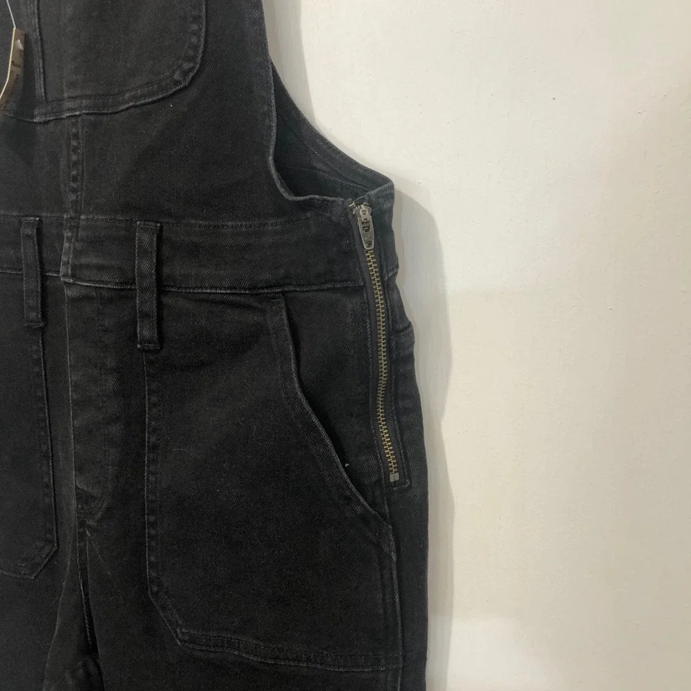 Madewell Denim Skinny Overalls Lunar Wash Black‎ M Adj Strap Pockets Zip Utility